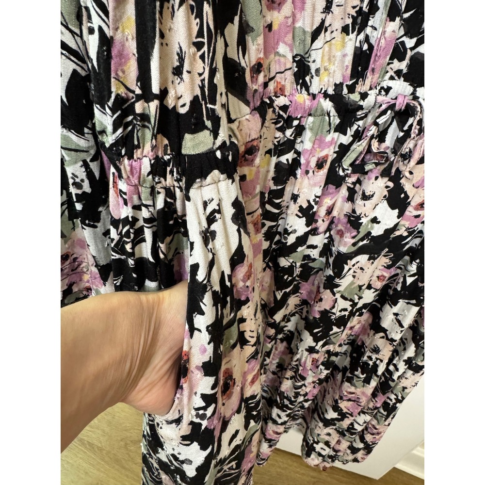 Torrid Floral Swiss Dot Midi Dress Black Pink Whimsigoth Boho Pockets Size 2XL - Picture 5 of 9